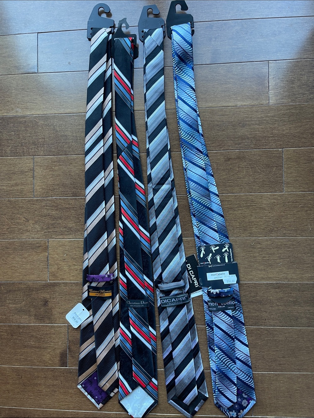 Assorted Men's Stripe Ties - Blue, Black, Gray, Red Accents